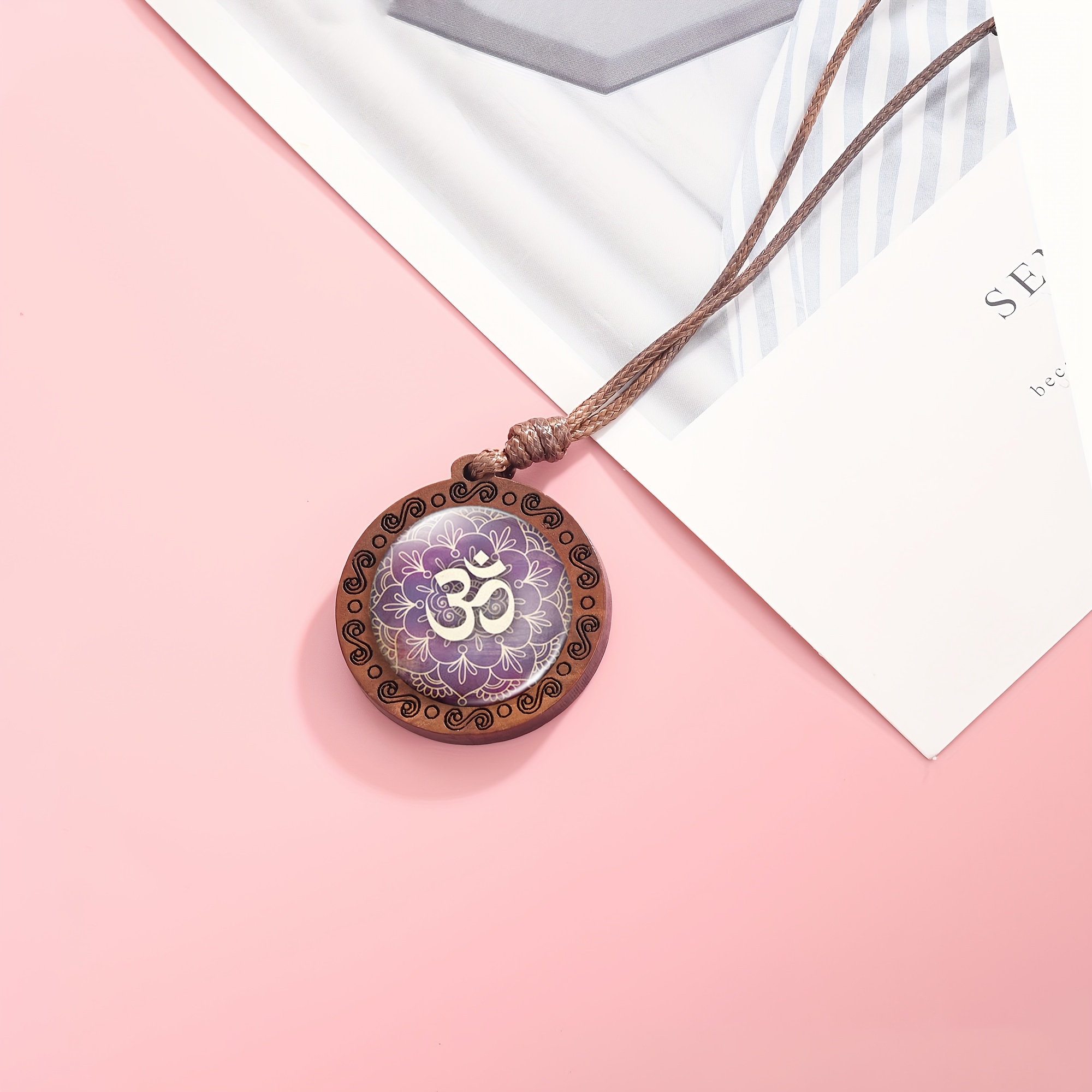 Handcrafted Wooden Necklace Pendant, Round Design